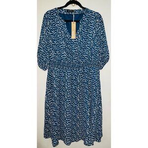 BloomChic Womens Blue & White Abstract Print Dress V-Neck Side PocketsUS 12
